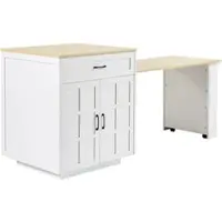 MODFU Uitschuifbare Bartafel Met Opbergruimte - Open Vakken En Lade - Modern - MDF - Wit - 133-202 x 70 x 93,5 cm