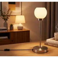 Trango 2018-06 LED bureaulamp in nikkel mat met gesatineerde glazen kap *EARTH* Tafellamp, bedlampje, vensterbanklamp incl. 1x 4,5 Watt LED module lamp 3000K warm wit