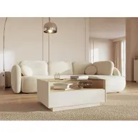 Vente-unique Salontafel met 2 lades en 1 nis - Beige en licht naturel - ALIVENTO
