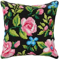 Kanex Kussenpakket Flowers black borduurpakket -