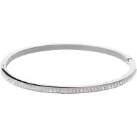 Lucardi - Dames Stalen bangle small met kristal - Armband - Staal - Zilverkleurig - 58 mm