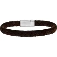 Lucardi Stalen herenarmband gevlochten leer donker bruin