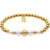 Lucardi - Dames Stalen goldplated kralenarmband met parel voor dames - Armband - Staal - Goudkleurig - 17 cm