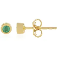 Cavill - Zilveren Oorbellen - 925 Sterling Zilver Verguld - Colombiaanse Ronde Smaragden 0,173 ct - Elegante Bezel Oorbellen