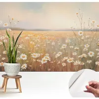Coloray Wallfluent Zelfklevend Behang - Bloemenweide Zelfklevend fotobehang - 208x146 cm - Wit Zelfklevend Behang - Plakklare achterzijde - Voor de slaapkamer, woonkamer en hal Zelfklevend Behang