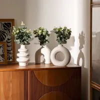 Atmosphera Kunstplant eucalyptus met keramieken vaas - 20x7x37cm - Wit