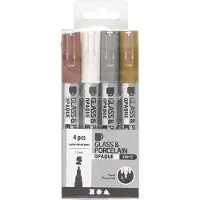 Packlinq Glas- & Porseleinstiften, lijndikte 1-2 mm, semi-dekkend, bruin, goud, zilver, wit, 4 stuk