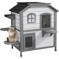 PawHut Kattenhuis - Twee verdiepingen - Max. 30 Kg - 78 x 55,5 x 91cm - Grijs