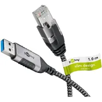 Goobay USB-A naar RJ45 LAN kabel | Slimline | USB3.0 | CAT6 | zwart | 1 meter