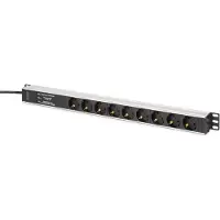 Digitus DN-95438 19 inch 19inch-patchkast Geaarde contactdoos Incl. 2 metalen houders, Overspanningsbescherming Zilver, Zwart