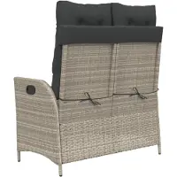 vidaXL Tuinbankje verstelbaar met kussens poly rattan lichtgrijs