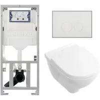 Villeroy & Boch O.novo toiletset - met Geberit inbouwreservoir - met diepspoel wandcloset - softclose zitting en bedieningsplaat - met ronde knoppen - wit 0701131/0124124/0124182/SW706186/