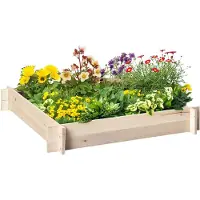 Outsunny tuinbed - Vurenhout - 100x100x16cm - Natuurlijk hout