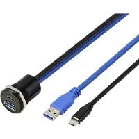 TRU COMPONENTS TC-14378464 USB 3.1 type-C & USB 3.0 type-A inbouwbus, bus/stekker, 25 mm, 95 cm kabel, zwart 1 stuk(s)
