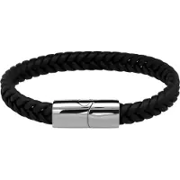 Lucardi Kinder Zwart leren armband met stalen sluiting - Armband - Leer - Zwart - 16 cm