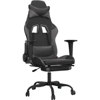vidaXL Gamingstoel met massagefunctie en voetsteun, zwart en grijs, kunstleer