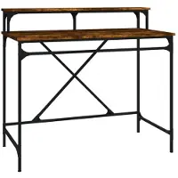 vidaXL Bureau 100x50x90 cm bewerkt hout en ijzer gerookt eikenkleurig