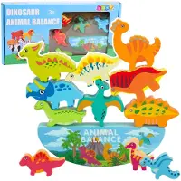 Lean Toys Dinosaurustoren Evenwichtsspel Behendigheid Houten Blokken Puzzel 12st.