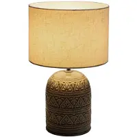 Unyqoos tafellamp in boho-stijl – handgemaakt keramieken voet, stoffen lampenkap, E14-fitting, max. 20W, decoratieve lamp voor woon- en slaapkamer