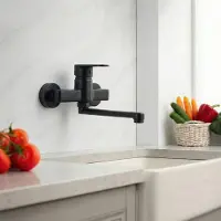 Aquanello Keukenkraan muur zwart met uitloop 20 cm Casa BL-1420-CS