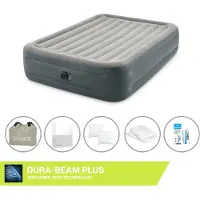 Intex luchtbed - 2 personen - 152 x 203 x 46 cm - Grijs - Met ingebouwde pomp, witte hoeslaken, kussens, molton kussenhoezen en reparatieset