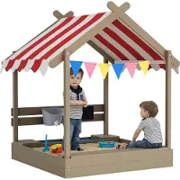 Outsunny -Sandkasten-Tannenholz-124L x 116B x 146H cm-Grau
