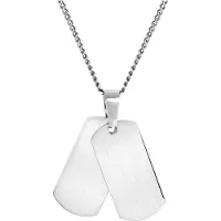 Lucardi Heren Ketting met dubbele plaathanger - Staal - Ketting - Vaderdag Cadeautje - 55 cm - Zilverkleurig