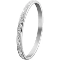Lucardi Meisjes Bangle met plating - Ovaal - Wit Kristal - Cadeau - Staal - Zilverkleurig