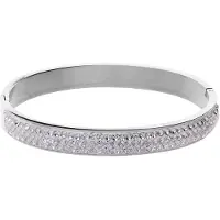Lucardi - Dames Stalen bangle met kristal - Armband - Staal - Zilverkleurig - 62 mm