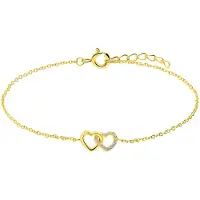 Lucardi Dames Zilveren goldplated armband hartjes zirkonia - Armband - 925 Zilver - Goud - 18 cm