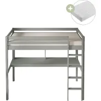 Sunny Sil Hoogslaper van Hout met Bureau in Grijs | Kinderbed Inclusief Hybrid Matras 90x200 | Verhoogd Bed met Ladder & Boekenplank | Volledige afmetingen (LxBxH): 208 x 100,5 x 172 cm