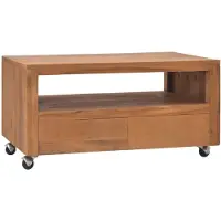 vidaXL Tv-meubel met wielen 80x50x42 cm massief teakhout