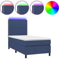 vidaXL Boxspringbed met matras en blauwe LED-verlichting, 100x200 cm, gestoffeerd