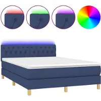 vidaXL Boxspringbed met matras en blauwe LED-verlichting, 140x200 cm, gestoffeerd