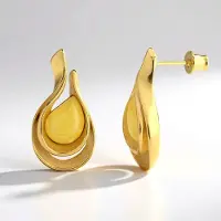 Cavill - Zilveren Oorbellen Barnsteen Druppelvorm - 925 Sterling Zilver Verguld - 2 Ct Milky Baltic Amber - Elegant Design 26mm