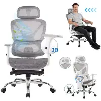 FOXSPORT Ergonomische Bureaustoel - 5D lendensteunsysteem - Armleuningen 4D - Rugleuning 90° tot 135° - tot 115kg Belasting - Bureau stoel voor kantoor, gaming- Grijs