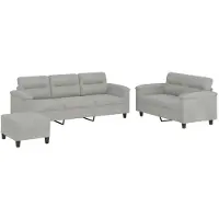 vidaXL 3-delige Loungeset met kussens microvezelstof lichtgrijs