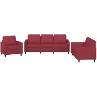vidaXL 3-delige Loungeset met kussens kunstleer wijnrood