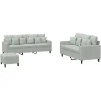 vidaXL 3-delige Loungeset met kussens fluweel lichtgrijs
