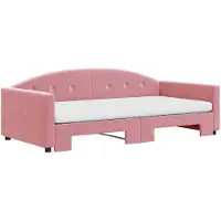 vidaXL Slaapbank onderschuifbed en matrassen 100x200 cm fluweel roze