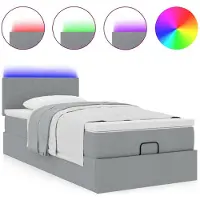 vidaXL Bed poef met matras en LED's 90x200 cm stof lichtgrijs