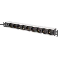 Digitus DN-95437 19 inch 19inch-patchkast Geaarde contactdoos Incl. 2 metalen houders, Overstroombeveiliging Zilver, Zwart