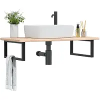 vidaXL Badkamer wandschap staal en massief eikenhout