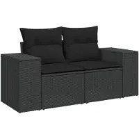 vidaXL 5-delige Loungeset met kussens poly rattan zwart