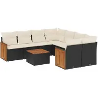 vidaXL 9-delige tuinmeubelset met kussens, zwart, polyrotan