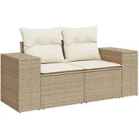 vidaXL 4-delige Loungeset met kussens poly rattan beige