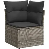 vidaXL Tuinhoekbank met kussens poly rattan grijs