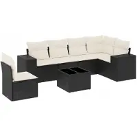 vidaXL 7-delige tuinmeubelset met kussens, zwart, polyrotan