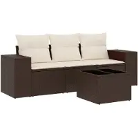 vidaXL 4-delige Loungeset met kussens poly rattan bruin