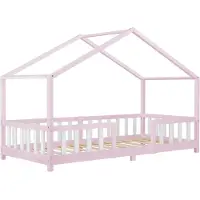 En.casa Kinderbed "Treviolo" met huiselijke uitstraling, voorzien van valbeveiliging. Gemaakt van dennenhout, afmetingen 90 x 200 cm. Kleur: roze/wit